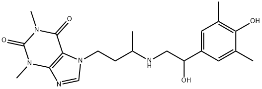 7-[3-[[2-ヒドロキシ-2-(4-ヒドロキシ-3,5-キシリル)エチル]アミノ]ブチル]テオフィリン 化学構造式