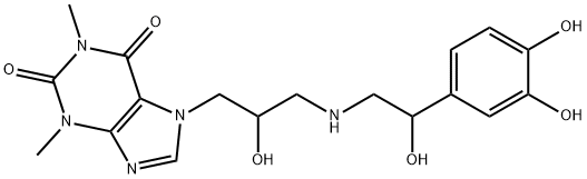 7-[3-[[2-(3,4-Dihydroxyphenyl)-2-hydroxyethyl]amino]-2-hydroxypropyl]theophyline Struktur