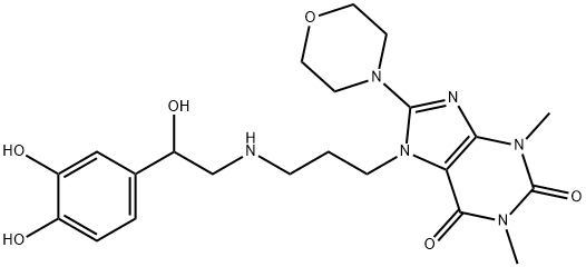 7-[3-[[2-(3,4-Dihydroxyphenyl)-2-hydroxyethyl]amino]propyl]-8-morpholinotheophyline 结构式