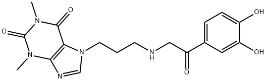 7-[3-[(3,4-ジヒドロキシフェニルカルボニルメチル)アミノ]プロピル]テオフィリン 化学構造式