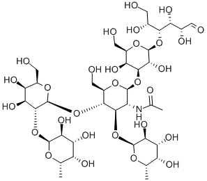 O-6-脱氧-ALPHA-L-吡喃半乳糖基-(1-2)-O-BETA-D-吡喃半乳糖基-(1-4)-O-[6-脱氧-ALPHA-L-吡喃半乳糖基-(1-3)]-O-2-(乙酰氨基)-2-脱氧-BETA-D-吡喃葡萄糖基-(1-3)-O-BETA-D-吡喃半乳糖基-(1-4)-D-葡萄糖, 62469-99-2, 结构式