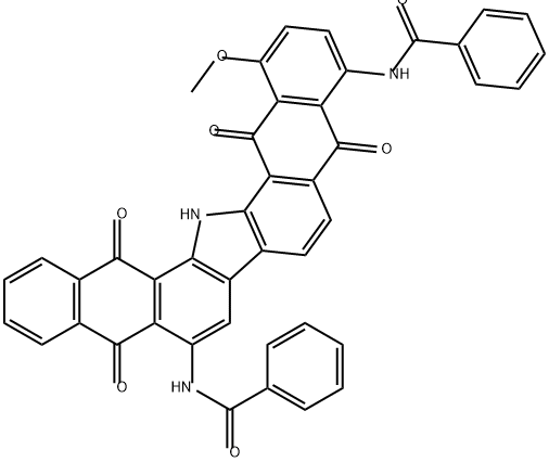 N,N'-(10,15,16,17-テトラヒドロ-1-メトキシ-5,10,15,17-テトラオキソ-5H-ジナフト[2,3-a:2',3'-i]カルバゾール-4,9-ジイル)ビス(ベンズアミド) 化学構造式