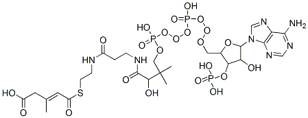 5-[2-[3-[[4-[[[5-(6-aminopurin-9-yl)-4-hydroxy-3-phosphonooxyoxolan-2-yl]methoxy-hydroxyphosphoryl]oxy-hydroxyphosphoryl]oxy-2-hydroxy-3,3-dimethylbutanoyl]amino]propanoylamino]ethylsulfanyl]-3-methyl-5-oxopent-3-enoic acid Structure
