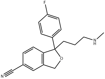 1-[3-(メチルアミノ)プロピル]-1-(4-フルオロフェニル)-1,3-ジヒドロ-5-イソベンゾフランカルボニトリル 化学構造式