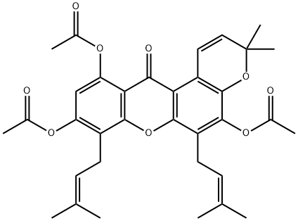 5,9,11-Tris(acetyloxy)-3,3-dimethyl-6,8-bis(3-methyl-2-butenyl)pyrano[3,2-a]xanthen-12(3H)-one 结构式