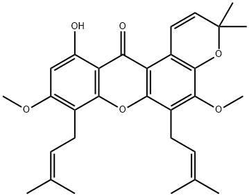 11-Hydroxy-5,9-dimethoxy-3,3-dimethyl-6,8-bis(3-methyl-2-butenyl)pyrano[3,2-a]xanthen-12(3H)-one Struktur