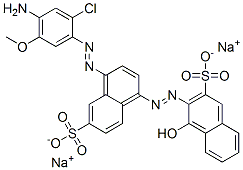 3-[[4-[(4-Amino-2-chloro-5-methoxyphenyl)azo]-6-sulfo-1-naphtyl]azo]-4-hydroxy-2-naphthalenesulfonic acid disodium salt Structure