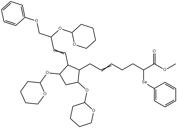 7-[3,5-Bis[(tetrahydro-2H-pyran-2-yl)oxy]-2-[4-phenoxy-3-[(tetrahydro-2H-pyran-2-yl)oxy]-1-butenyl]cyclopentyl]-2-phenylseleno-5-heptenoic acid methyl ester Struktur