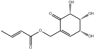 2-crotonyloxymethyl-(4R,5R,6R)-4,5,6-trihydroxycyclohex- 2-enone Struktur