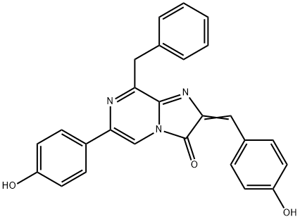 Imidazo[1,2-a]pyrazin-3(2H)-one,  6-(4-hydroxyphenyl)-2-[(4-hydroxyphenyl)methylene]-8-(phenylmethyl)-  (9CI) Struktur