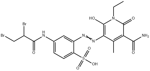 2-[[5-carbamoyl-1-ethyl-1,6-dihydro-2-hydroxy-4-methyl-6-oxo-3-pyridyl]azo]-4-[(2,3-dibromo-1-oxopropyl)amino]benzenesulphonic acid Struktur