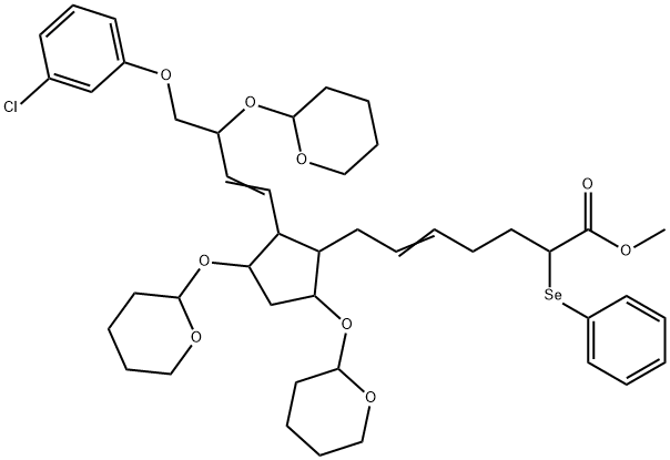 7-[2-[4-(3-クロロフェノキシ)-3-[(テトラヒドロ-2H-ピラン-2-イル)オキシ]-1-ブテニル]-3,5-ビス[(テトラヒドロ-2H-ピラン-2-イル)オキシ]シクロペンチル]-2-フェニルセレノ-5-ヘプテン酸メチル 化学構造式