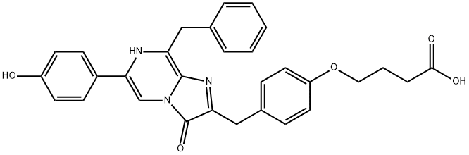 Butanoic  acid,  4-[4-[[3,7-dihydro-6-(4-hydroxyphenyl)-3-oxo-8-(phenylmethyl)imidazo[1,2-a]pyrazin-2-yl]methyl]phenoxy]- Structure