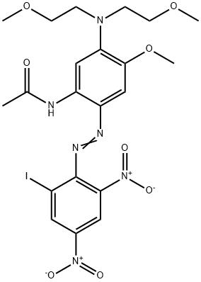 N-[5-[ビス(2-メトキシエチル)アミノ]-2-[(2-ヨード-4,6-ジニトロフェニル)アゾ]-4-メトキシフェニル]アセトアミド 化学構造式