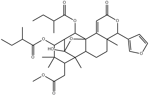 4-(3-Furyl)-4a,5,6,6a,6b,7,8,9,10,10a-decahydro-10a-hydroxy-4a,6b,8,8-tetramethyl-9,12-bis(2-methyl-1-oxobutoxy)-2-oxo-4H-10,11a-methano-2H-benzofuro[2,3-f][2]benzopyran-7-acetic acid methyl ester Struktur