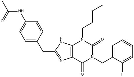N-[4-[1-(2-Fluorobenzyl)-3-butyl-2,6-dixo-2,3,6,7-tetrahydro-1H-purin-8-ylmethyl]phenyl]acetamide 结构式
