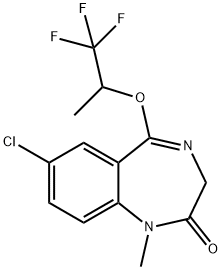 7-クロロ-1-メチル-5-(1-トリフルオロメチルエトキシ)-3H-1,4-ベンゾジアゼピン-2(1H)-オン 化学構造式