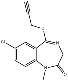 7-クロロ-1-メチル-5-(2-プロピニルオキシ)-1H-1,4-ベンゾジアゼピン-2(3H)-オン 化学構造式