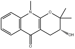 (3R)-2,3,4,10-テトラヒドロ-3-ヒドロキシ-2,2,10-トリメチル-5H-ピラノ[2,3-b]キノリン-5-オン 化学構造式