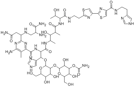 [2-[2-[2-[[6-amino-2-[1-[(2-amino-2-carbamoyl-ethyl)amino]-2-carbamoyl -ethyl]-5-methyl-pyrimidine-4-carbonyl]amino]-2-[[3-hydroxy-4-[[2-hydr oxy-1-[2-[4-[4-[2-(3H-imidazol-4-yl)ethylcarbamoyl]-1,3-thiazol-2-yl]- 1,3-thiazol-2-yl]ethylcarbamoyl]propyl]carbamoyl]pentan-2-yl]carbamoyl ]-1-(3H-imidazol-4-yl)ethoxy]-4,5-dihydroxy-6-(hydroxymethyl)oxan-3-yl ]oxy-3,5-dihydroxy-6-(hydroxymethyl)oxan-4-yl] carbamate,62960-69-4,结构式