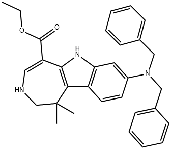 Azepino[4,5-b]indole-5-carboxylic acid, 8-[bis(phenylmethyl)amino]-1,2,3,6-tetrahydro-1,1-dimethyl-, ethyl ester Structure