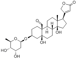 3β-[(2,6-ジデオキシ-β-D-ribo-ヘキソピラノシル)オキシ]-5,14-ジヒドロキシ-19-オキソ-5β,14β-カルダ-20(22)-エノリド 化学構造式