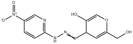 6-(hydroxymethyl)-4-[[(5-nitropyridin-2-yl)hydrazinylidene]methyl]-4H- pyran-3-ol 化学構造式