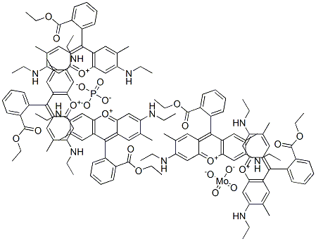 Xanthylium, 9-[2-(ethoxycarbonyl)phenyl]-3,6-bis(ethylamino)-2,7-dimethyl-, molybdatephosphate Struktur