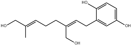 2-[(2Z,6E)-8-Hydroxy-3-hydroxymethyl-7-methyl-2,6-octadienyl]-1,4-benzenediol Struktur