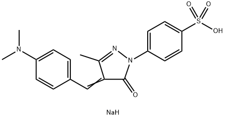 Benzenesulfonic acid, 4-[4-[[4-(dimethylamino) phenyl]methylene]-4,5-dihydro-3-methyl-5-oxo-1H-pyrazol-1-yl]-, sodium salt Struktur