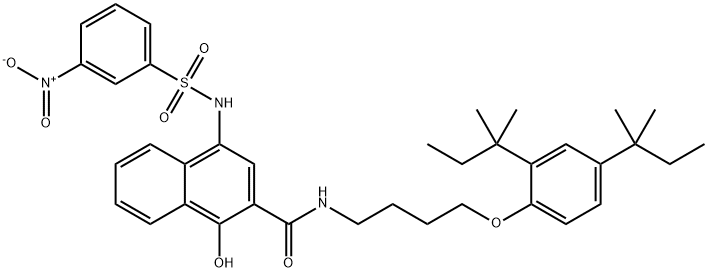 N-[4-[2,4-Bis(1,1-dimethylpropyl)phenoxy]butyl]-1-hydroxy-4-[[(3-nitrophenyl)sulfonyl]amino]-2-naphthalenecarboxamide Struktur