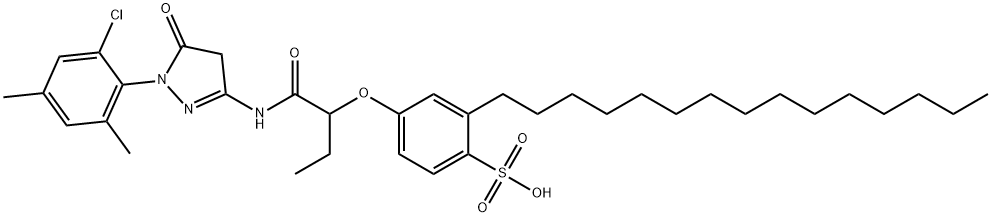 4-[1-[[[[1-(2-クロロ-4,6-ジメチルフェニル)-4,5-ジヒドロ-5-オキソ-1H-ピラゾール]-3-イル]アミノ]カルボニル]プロポキシ]-2-ペンタデシルベンゼンスルホン酸 化学構造式