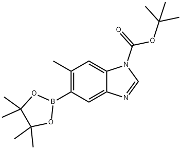 1H-BenziMidazole-1-carboxylic acid, 6-Methyl-5-(4,4,5,5-tetraMethyl-1,3,2-dioxaborolan-2-yl)-, 1,1-diMethylethyl ester 结构式