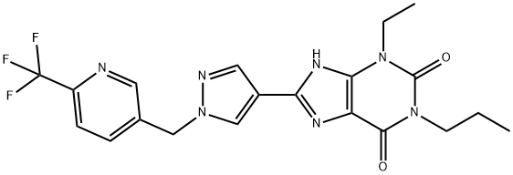 3-ethyl-1-propyl-8-(1-((6-(trifluoroMethyl)pyridin-3-yl)Methyl)-1H-pyrazol-4-yl)-1H-purine-2,6(3H,7H)-dione 结构式