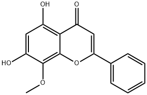 2-(フェニル)-5,7-ジヒドロキシ-8-メトキシ-4H-1-ベンゾピラン-4-オン 化学構造式