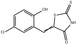 (5E)-5-(5-クロロ-2-ヒドロキシベンジリデン)-2-メルカプト-1,3-チアゾール-4(5H)-オン 化学構造式