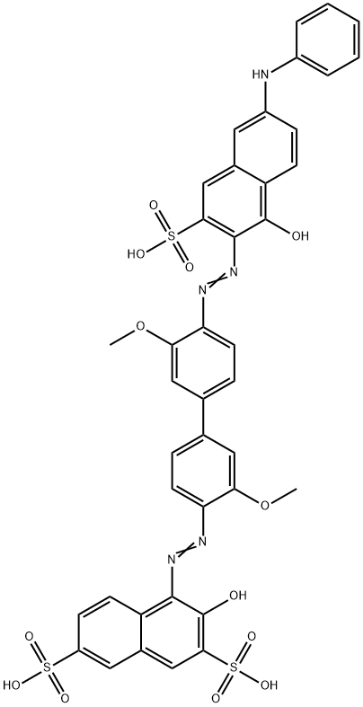 3-ヒドロキシ-4-[[4'-[[1-ヒドロキシ-6-(フェニルアミノ)-3-スルホ-2-ナフタレニル]アゾ]-3,3'-ジメトキシ[1,1'-ビフェニル]-4-イル]アゾ]-2,7-ナフタレンジスルホン酸 化学構造式