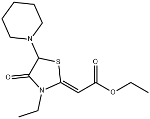 ethyl (Z)-(3-ethyl-4-oxo-5-piperidin-1-ylthiazolidin-2-ylidene)acetate Structure