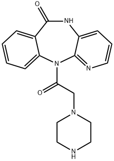 5,11-ジヒドロ-11-[[1-ピペラジニル]アセチル]-6H-ピリド[2,3-b][1,4]ベンゾジアゼピン-6-オン 化学構造式