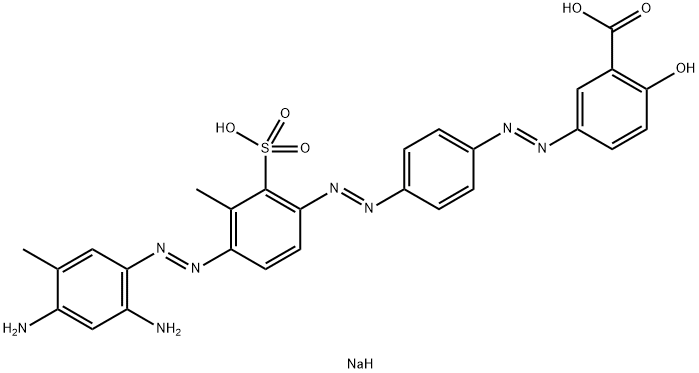 (3Z)-3-[[4-[4-(2,4-diamino-5-methyl-phenyl)diazenyl-3-methyl-2-sulfo-phenyl]diazenylphenyl]hydrazinylidene]-6-oxo-cyclohexa-1,4-diene-1-carboxylic acid Struktur
