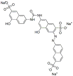 3-[(7-スルホ-2-ナフチル)アゾ]-5-ヒドロキシ-7-[3-(7-スルホ-5-ヒドロキシ-2-ナフチル)ウレイド]-2-ナフタレンスルホン酸三ナトリウム 化学構造式