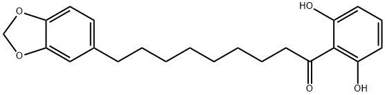 1-(2,6-ジヒドロキシフェニル)-9-(1,3-ベンゾジオキソール-5-イル)ノナン-1-オン 化学構造式