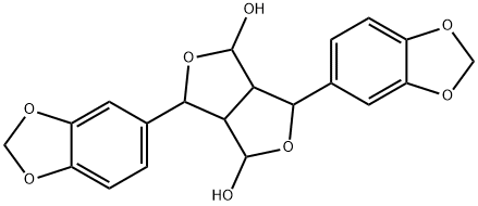 3,6-Bis(1,3-benzodioxol-5-yl)tetrahydro-1H,3H-furo[3,4-c]furan-1,4-diol Struktur