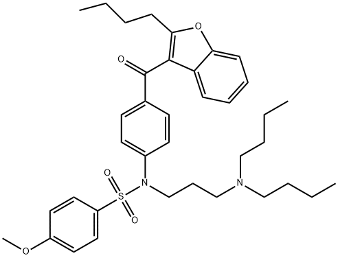 N-[4-[(2-ブチル-3-ベンゾフラニル)カルボニル]フェニル]-N-[3-(ジブチルアミノ)プロピル]-4-メトキシベンゼンスルホンアミド 化学構造式