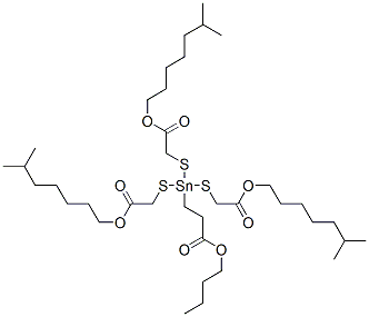 butyl 3-[tris[[2-(isooctyloxy)-2-oxoethyl]thio]stannyl]propionate Struktur