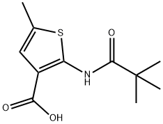 2-[(2,2-ジメチルプロパノイル)アミノ]-5-メチル-3-チオフェンカルボン酸 化学構造式
