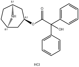 alpha-Hydroxy-alpha-phenylbenzeneacetic acid (3-endo)-8-azabicyclo[3.2.1]oct-3-yl ester hydrochloride Struktur