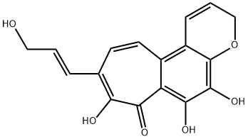 5,6,8-トリヒドロキシ-9-[(E)-3-ヒドロキシ-1-プロペニル]シクロヘプタ[f][1]ベンゾピラン-7(3H)-オン 化学構造式