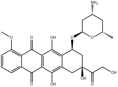 (8S,10S)-10α-[[[(2S)-4α-アミノテトラヒドロ-6α-メチル-2H-ピラン]-2β-イル]オキシ]-7,8,9,10-テトラヒドロ-6,8,11-トリヒドロキシ-8β-(ヒドロキシアセチル)-1-メトキシ-5,12-ナフタセンジオン 化学構造式