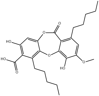 4,8-Dihydroxy-3-methoxy-11-oxo-1,6-dipentyl-11H-dibenzo[b,e][1,4]dioxepin-7-carboxylic acid Structure